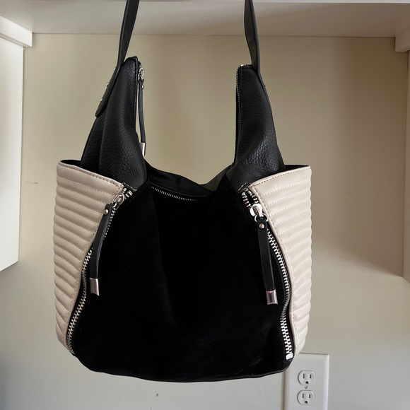 Metaphor Black and Cream Hobo with Suede Accent Purse Bag - Picture 1 of 16